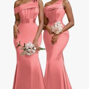 Chic One-Shoulder Coral Dress